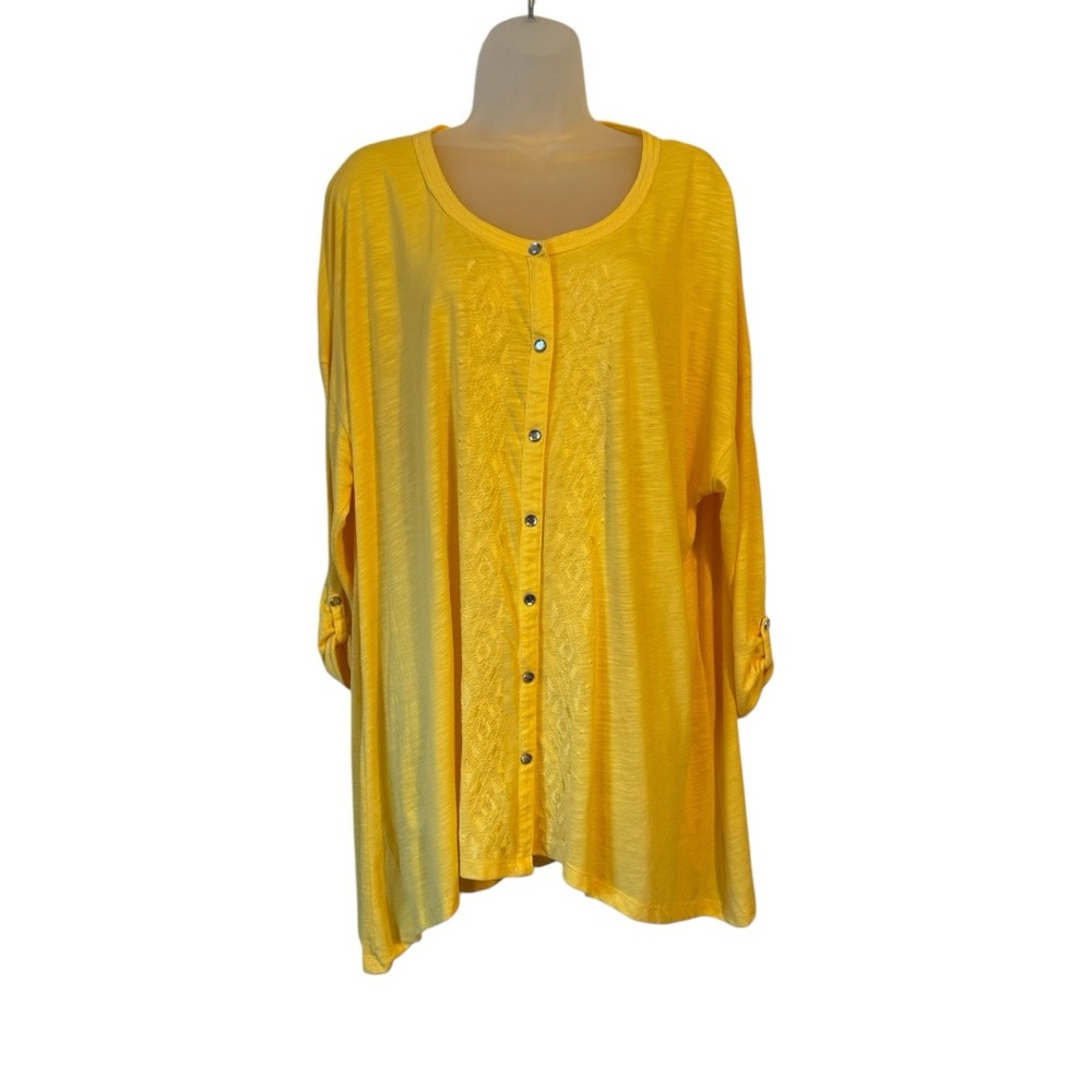 Onque Woman Yellow Slub Knit  Shirt w/Embroidery PLUS   2X   #Y